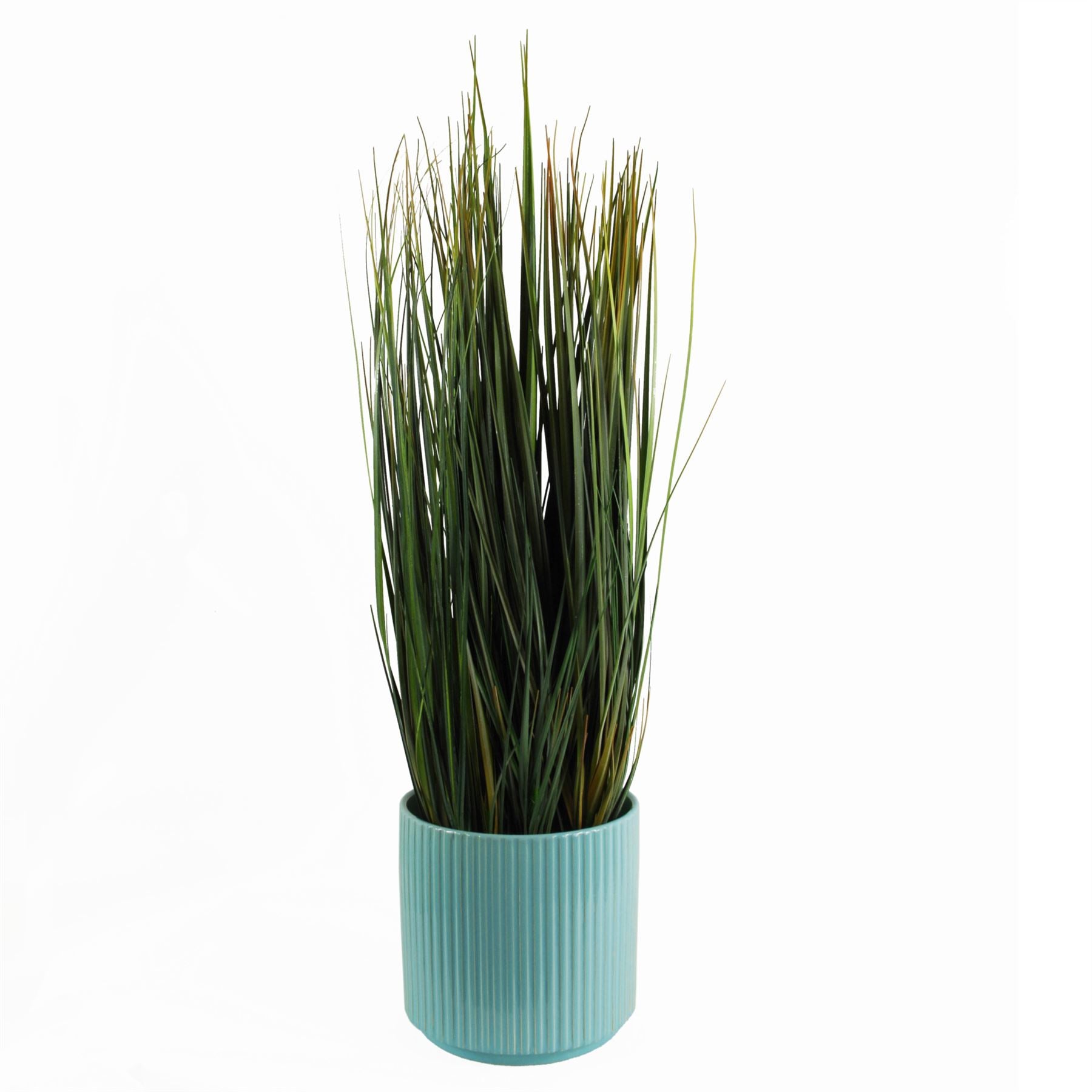 Ceramic Plant Pot Planter Ribbed Blue 13.5 x 13.5 x 13cm