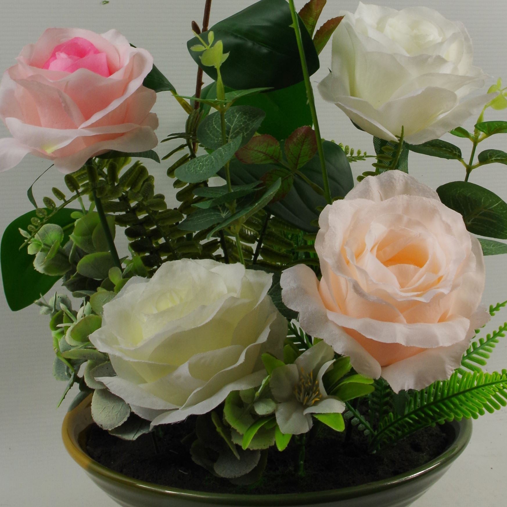 Artificial Rose Flower Plant 35cm Glazed Ceramic Planter