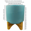 Ceramic Plant Pot Planter Bamboo Ribbed Blue