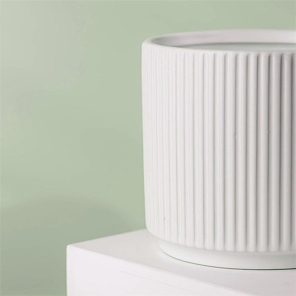 Ceramic Plant Pot Planter Ribbed White 13.5 x 13.5 x 13cm