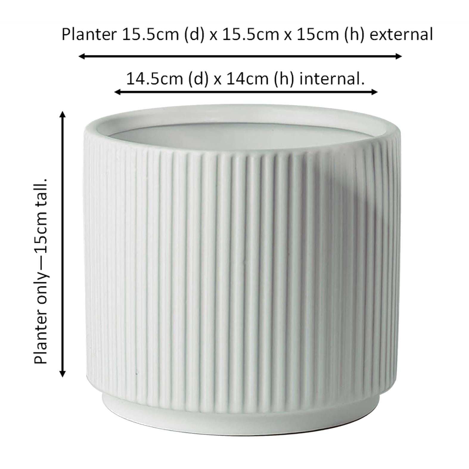 Ceramic Plant Pot Planter Ribbed White 16 x 16 x 15cm by Leaf Design