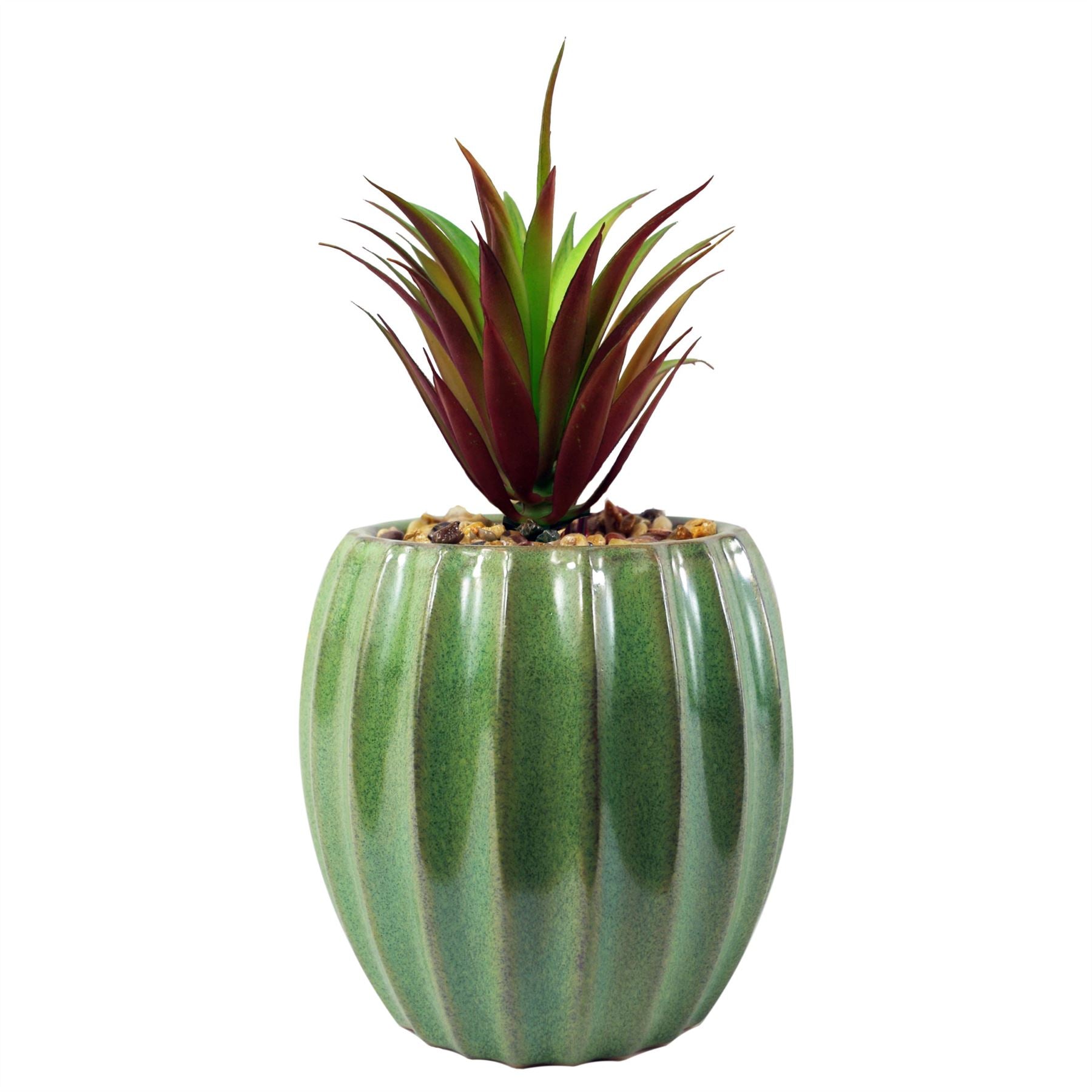 Artificial Plant Ceramic Planter Green Pot Desk Red Dracaena 20cm