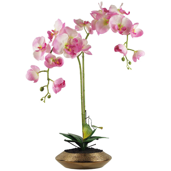 Artificial Orchid Flower Plant 70cm Pink Gold Ceramic Planter