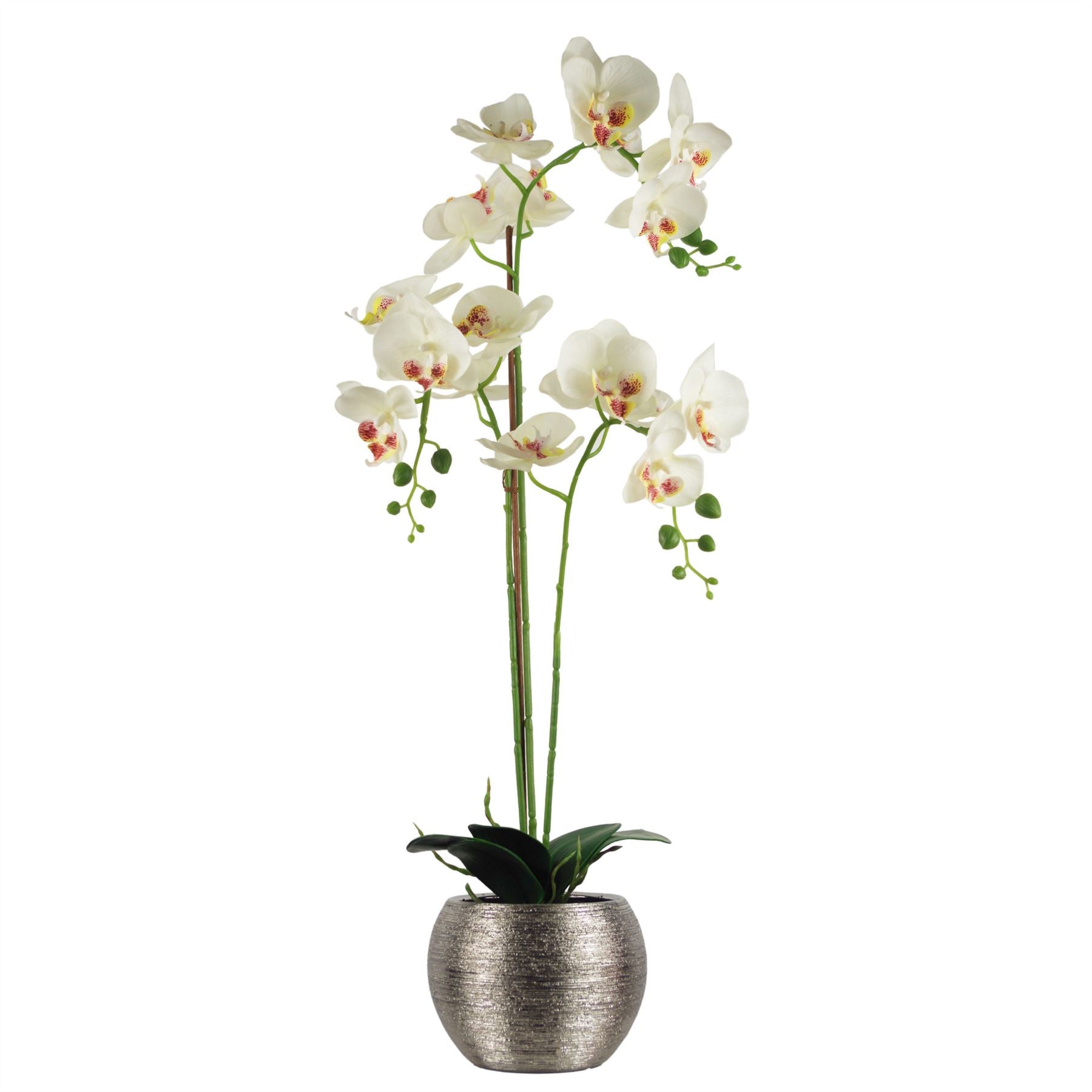 Artificial Orchid Silver Ceramic Planter White Silver Planter 70cm