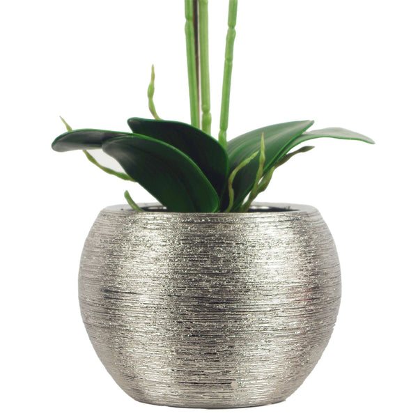 Artificial Orchid Flower Plant 70cm White Silver Ceramic Planter