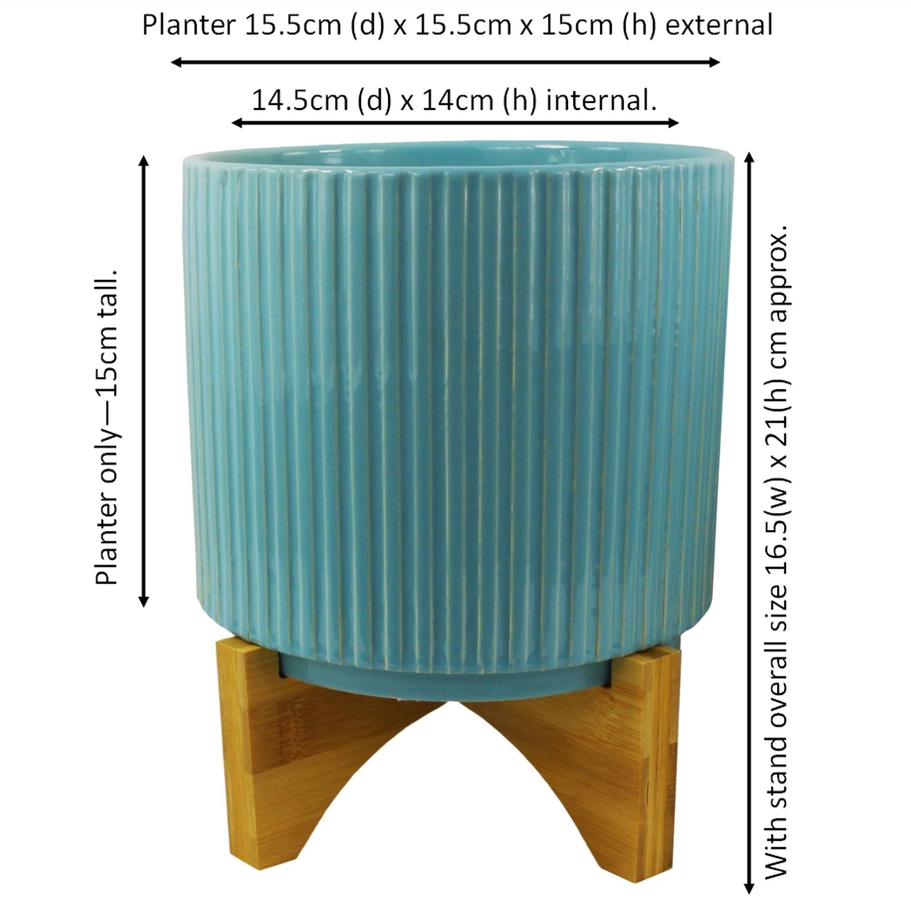 Ceramic Plant Pot Planter Bamboo Ribbed Blue 17 x 17 x 21cm Leaf