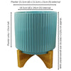 Ceramic Plant Pot Planter Bamboo Ribbed Blue 17 x 17 x 21cm Leaf