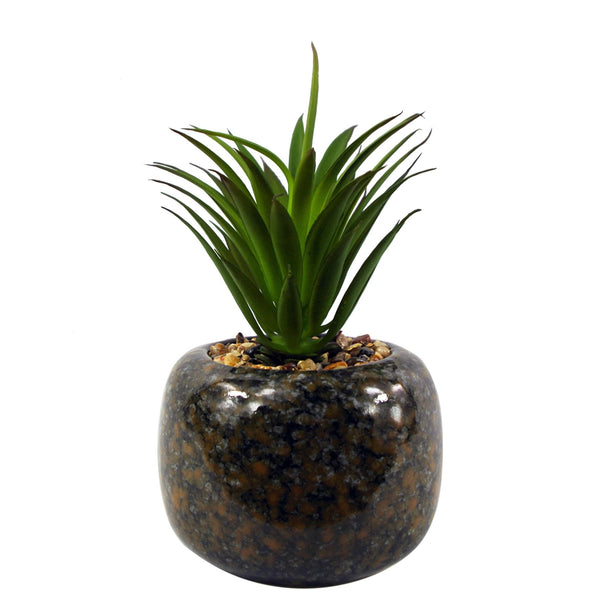 Artificial Plant Ceramic Planter Spotted Office Desk Plant Green Dracaena 18cm