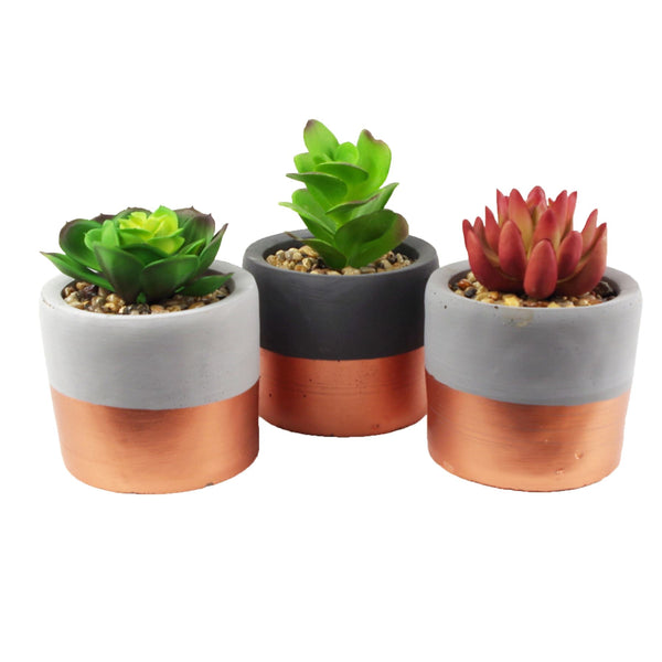 Stoneware Planters Artificial Plants Succulent 14cm Set 3