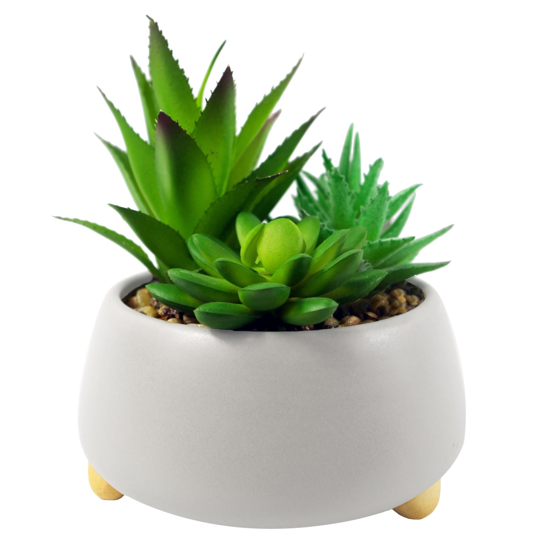 Artificial Plant Ceramic Planter Three Succulents White 12cm