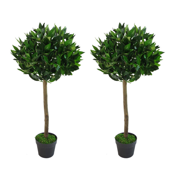 Pair Artificial Bay Topiary Trees PAIR 90cm Trunk