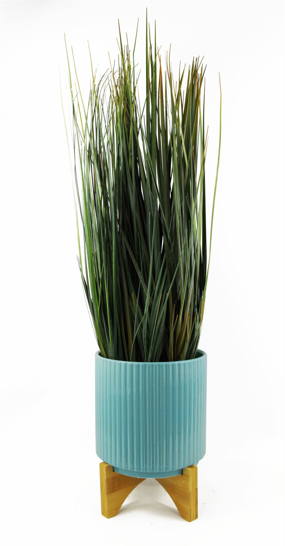 Ceramic Plant Pot Planter Bamboo Ribbed Blue