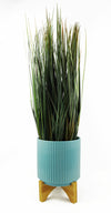 Ceramic Plant Pot Planter Bamboo Ribbed Blue