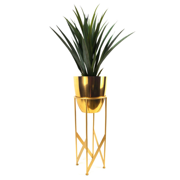 Artificial Yukka Plant Metal Planter Gold 90cm Tall Premium