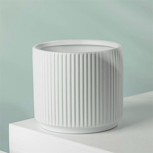 Ceramic Plant Pot Planter Ribbed White 16 x 16 x 15cm by Leaf Design