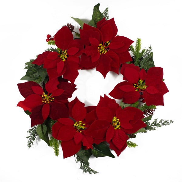 Christmas Wreath Poinsettia Foliage Floristry 60cm 24" Luxury