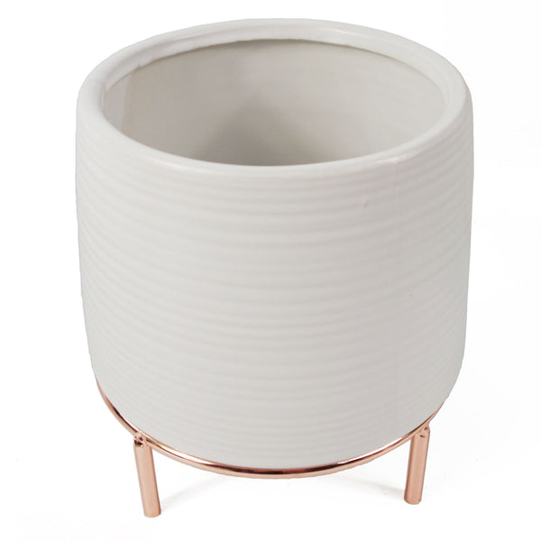 White Ceramic Planter Metal Plant Pot