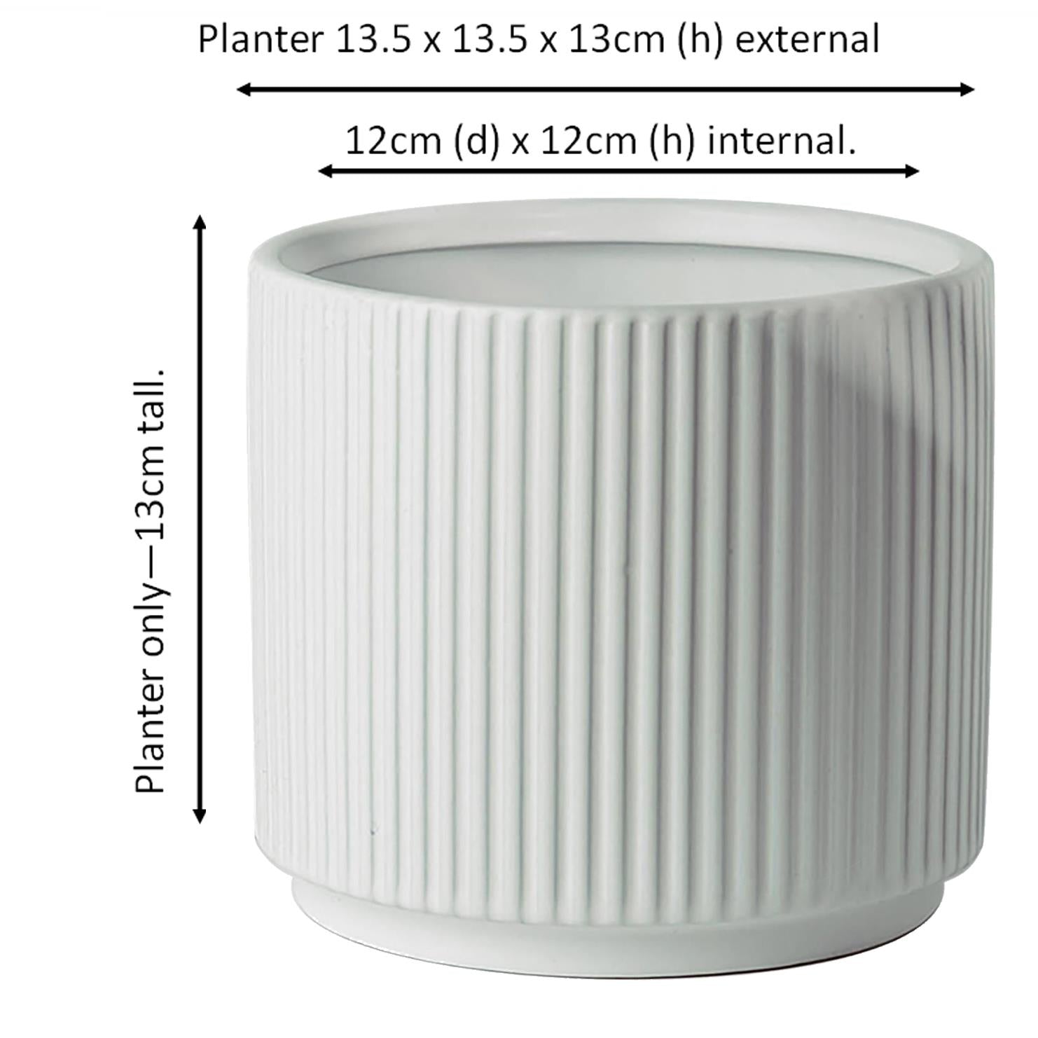 Ceramic Plant Pot Planter Ribbed White 13.5 x 13.5 x 13cm