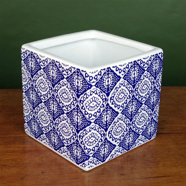 12cm Ceramic Cube Planter Print Blue Eye