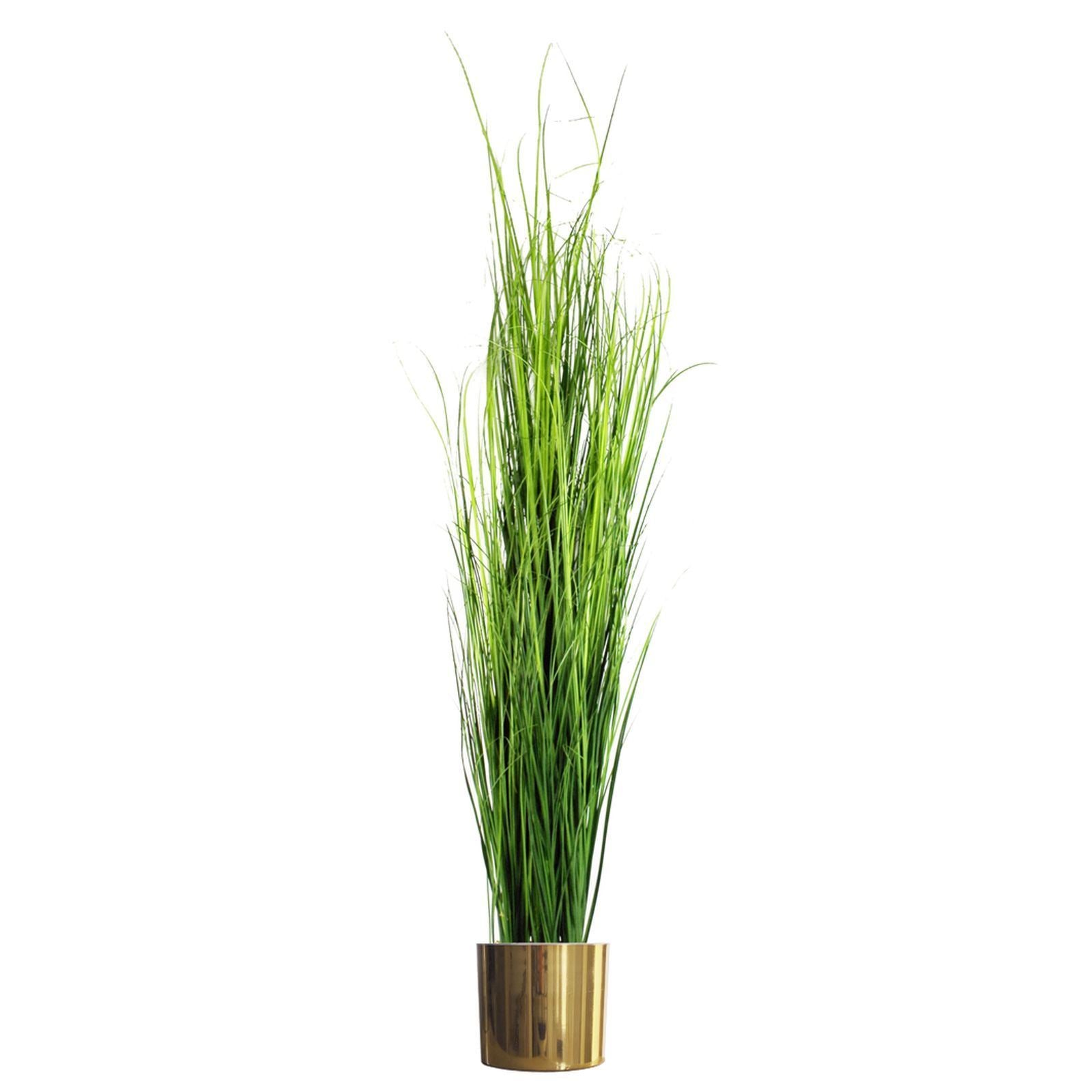 Artificial Onion Grass Plant Gold Metal Planter 130cm