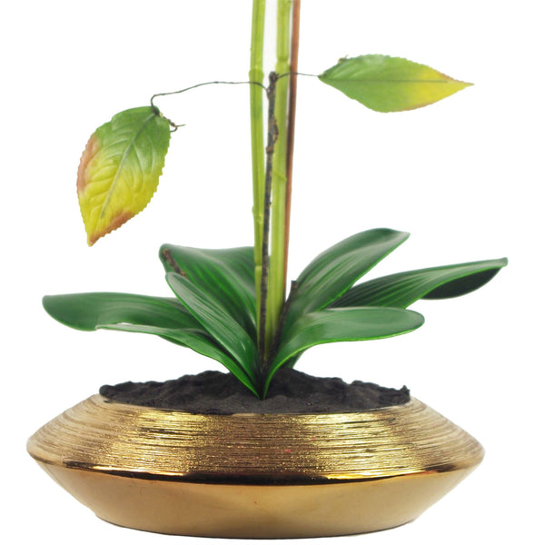 Artificial Orchid Gold Dish Ceramic Planter White Gold Planter 70cm