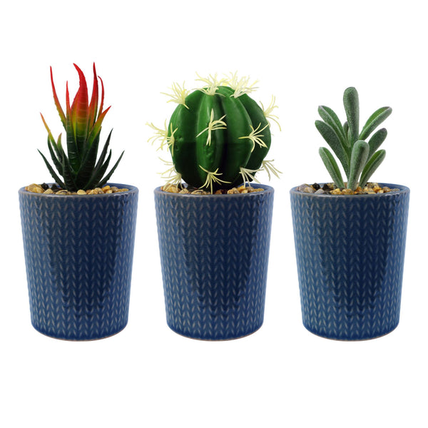 Artificial Plant Ceramic Planter Blue Planter Cactus 17cm