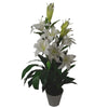 Artificial Lily Plant Stargazer Style 90cm Pink White Pot