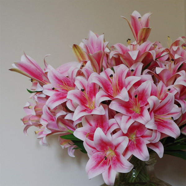 Artificial Lily Plants Pink 60cm 12 x Bare Stem Flowers