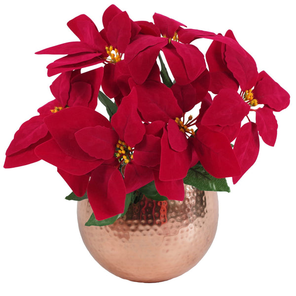 Artificial Poinsettia 40cm Copper Metal Planter Christmas Red