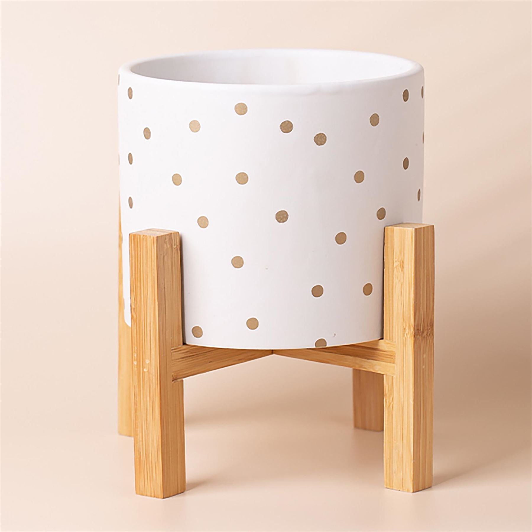 Ceramic Plant Pot Planter Bamboo Gold Dots 22 x 22 x 23.5cm