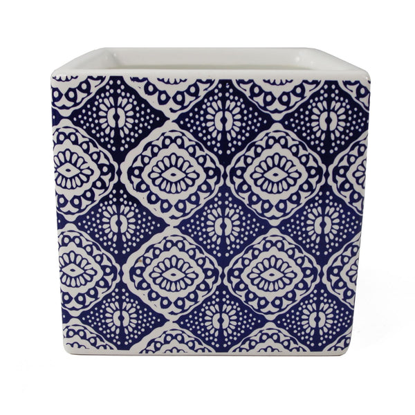 Ceramic Cube Planter Print Blue Eye Plant Pot