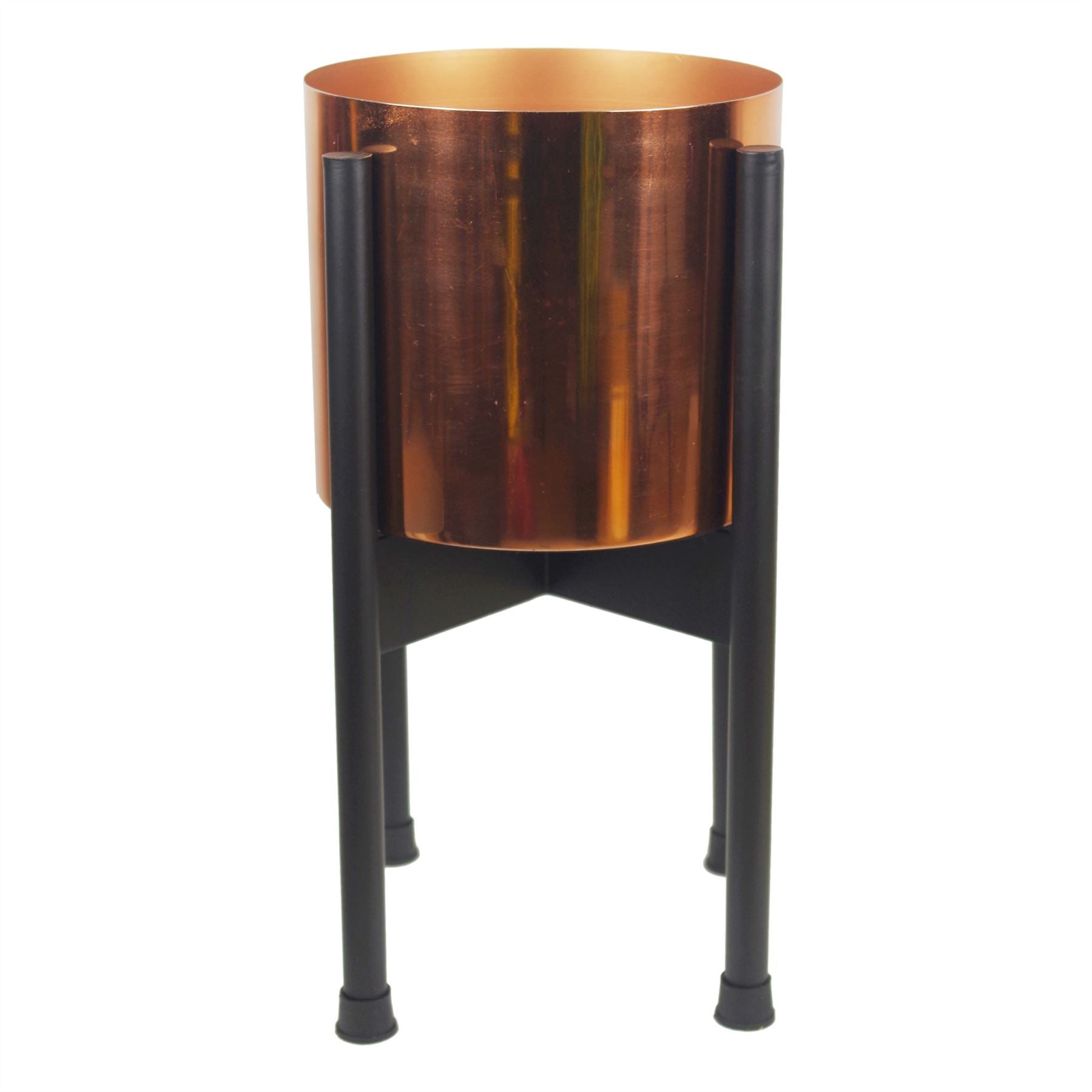 Metal Planter Stand Black Stand Copper Plant Pot 38.5cm x 18cm Leaf Design UK