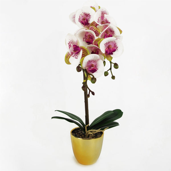 Orchid Artificial Pink Gold Pot 48cm Harlequin