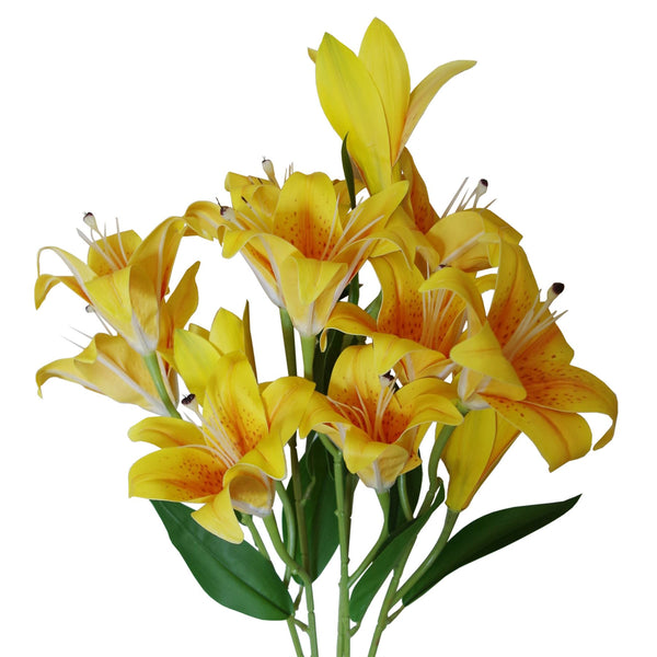 Artificial Flowers Lily Plant Yellow Bare Stem 60cm Leaf