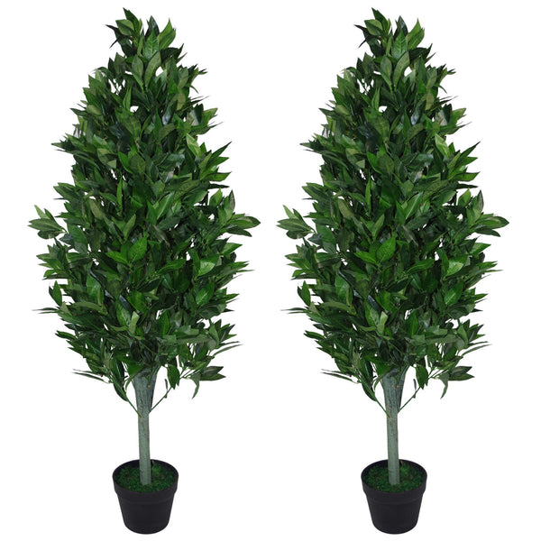 Artificial Topiary Bay Tree Pyramid Cone Extra PAIR 120cm Trunk