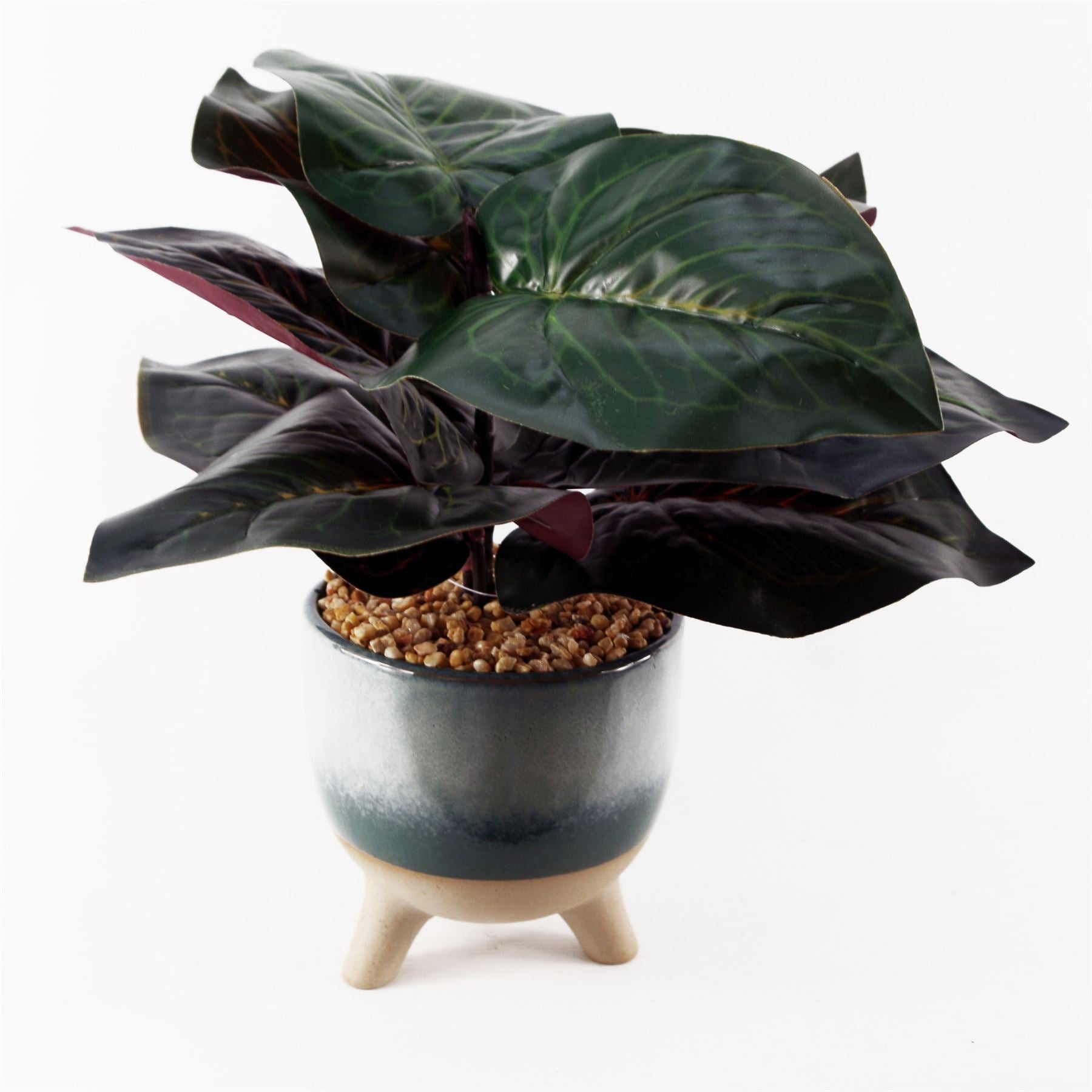 Artificial Ficus Plant Teal Blue Green Ceramic Planter