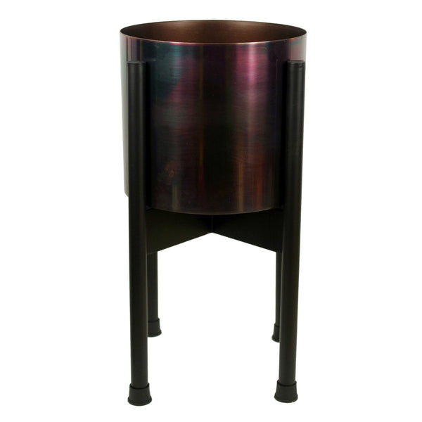 Metal Planter Stand Black Iridescent Rainbow 38.5cm x 18cm Leaf Design UK