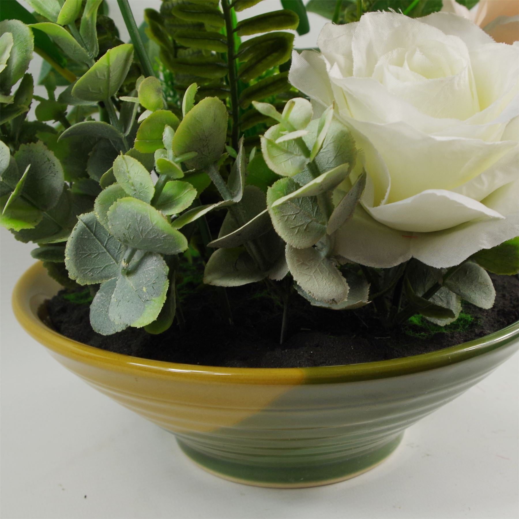 Artificial Rose Flower Plant 35cm Glazed Ceramic Planter