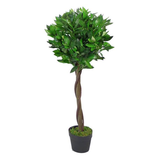 90cm Leaf Design UK Artificial Bay Laurel Topiary Ball Tree Real Wood Trunk