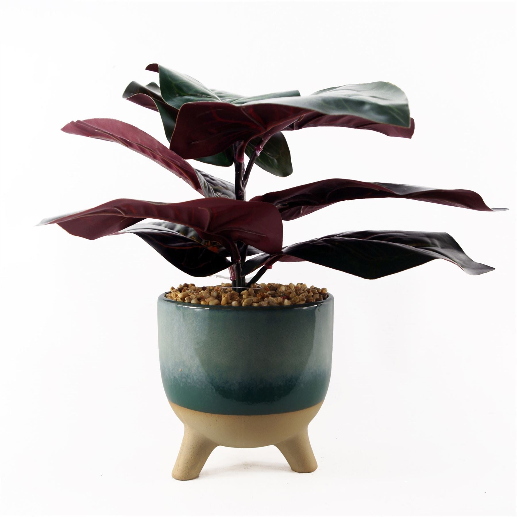 Artificial Ficus Plant Teal Blue Green Ceramic Planter