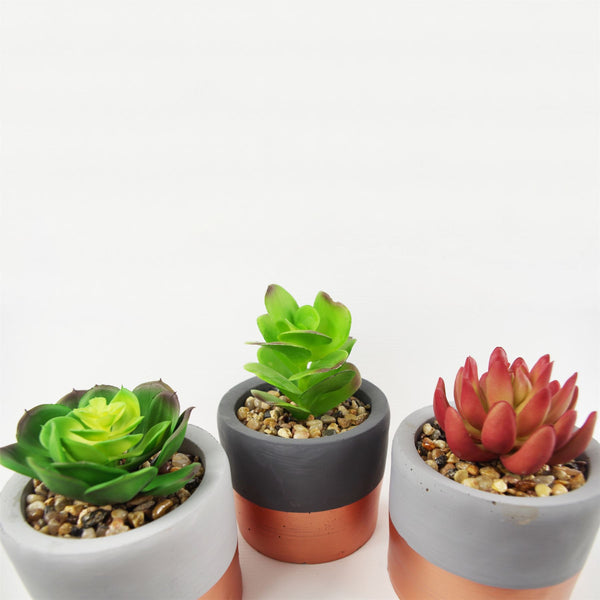 Stoneware Planters Artificial Plants Succulent 14cm Set 3