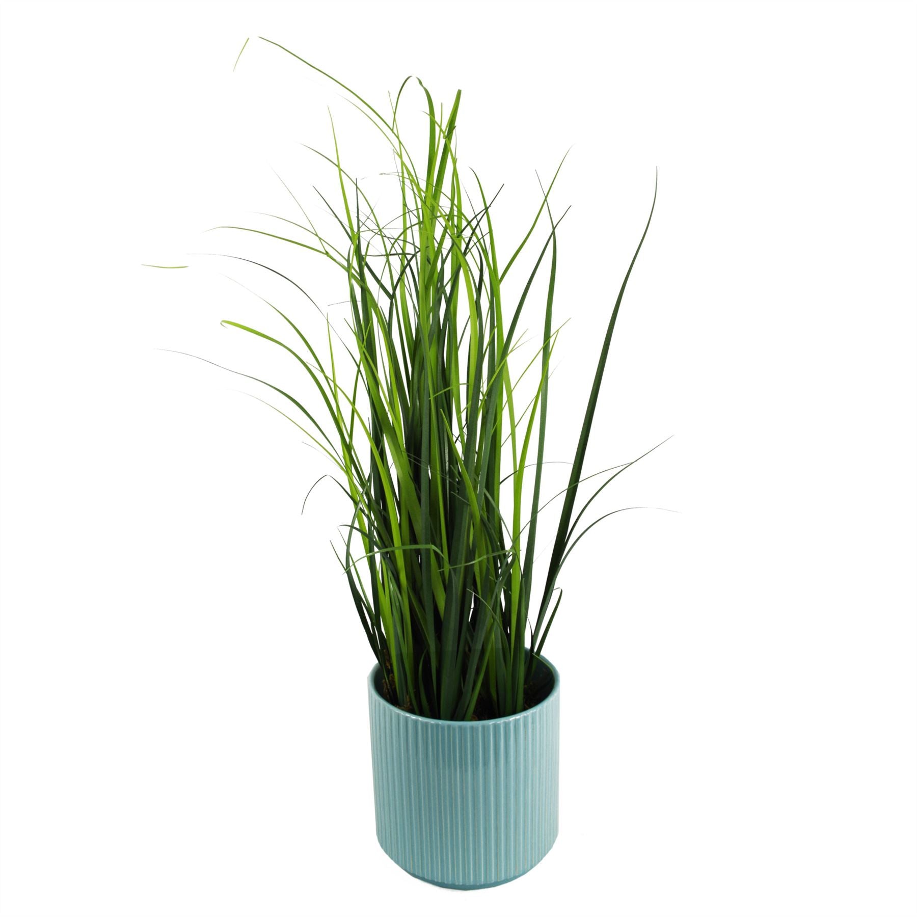 Artificial Grass Plant Blue Ceramic Planter 60cm 2ft