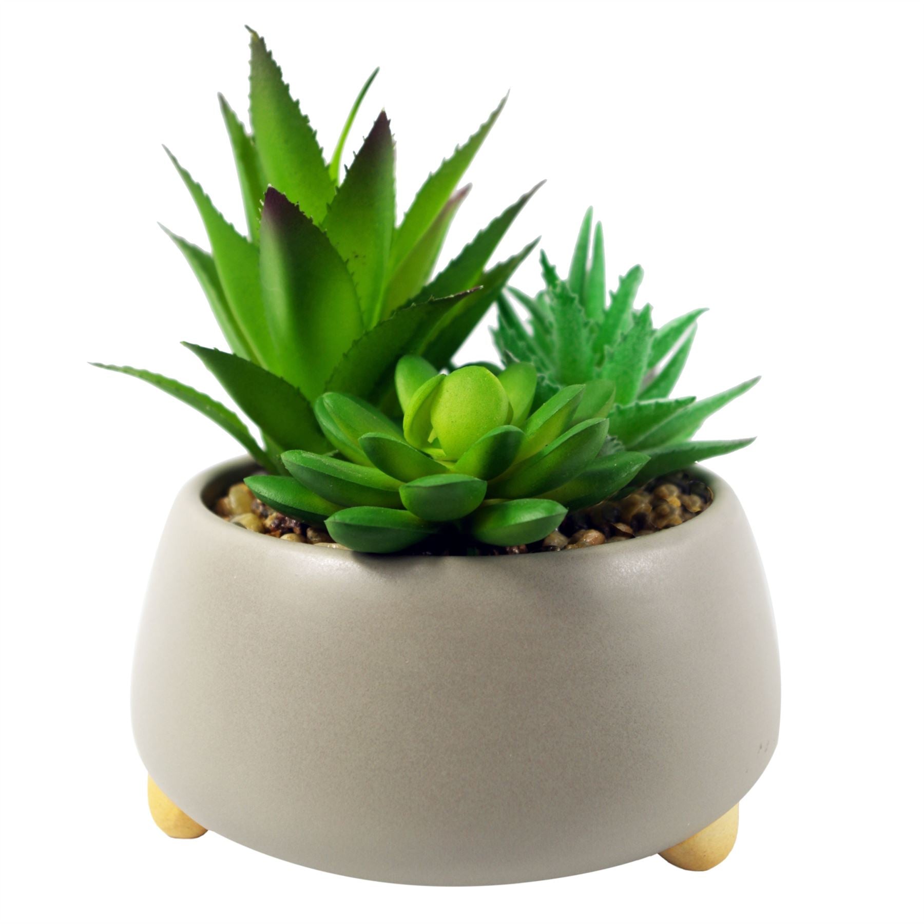 Artificial Plant Ceramic Planter Three Succulents Grey 12cm