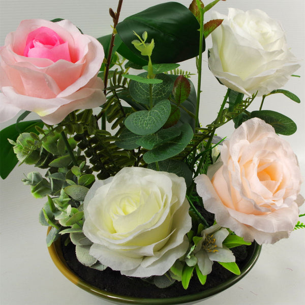 Artificial Rose Flower Plant 35cm Glazed Ceramic Planter