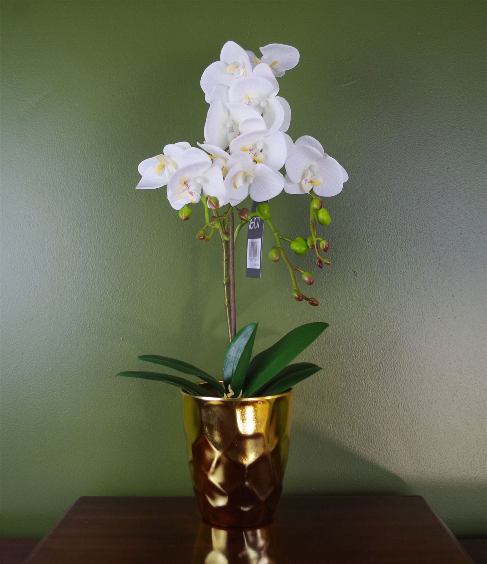 White Artificial Orchid Plant Gold Pot 54cm