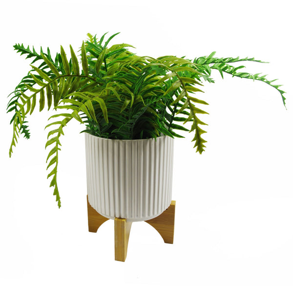 Ceramic Plant Pot Planter Ribbed White 16 x 16 x 15cm by Leaf Design