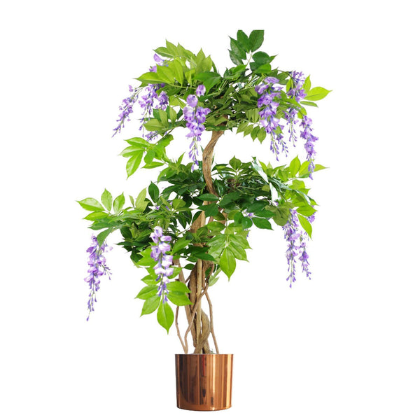 Artificial Wisteria Tree Plant Copper Planter