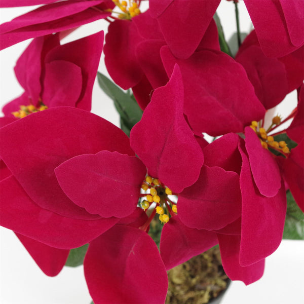 Poinsettia Artificial Christmas Red 40cm Silver Metal Planter