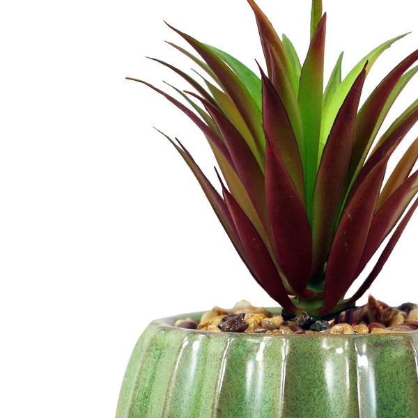 Artificial Plant Ceramic Planter Green Pot Desk Red Dracaena 20cm