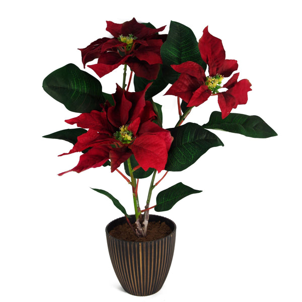 Artificial Poinsettia Plant Grey Pot